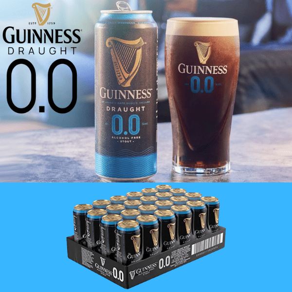 Guinness 0.0 Draught Alcohol Free Stout can birra analcolica BOX 24 lattine da 440 ml